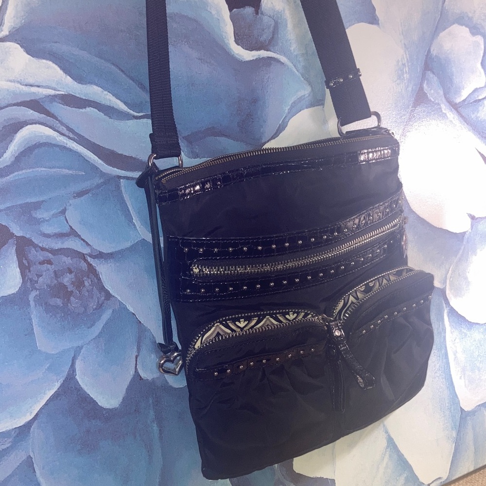 BRIGHTON Classic Black NYLON/GENUINE LEATHER TRIM  Crossbody Bag